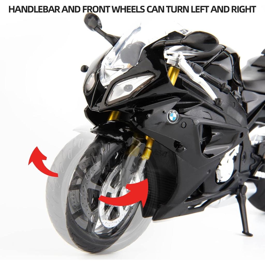 1/12 BMW S1000 Motorcycle Toy,Collector Motorcycle Modle with Display Stand and Helmet Keychain,Toy Motorcycles for 3-9 Year Old Boys Black