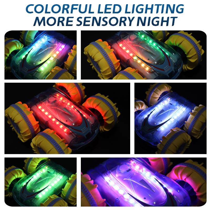 Радиоуправляемая трюковая машина 2.4G, водонепроницаемая, с управлением жестами, радиоуправляемая, с крутой подсветкой, многорежимный автомобиль-амфибия, игрушки для детей