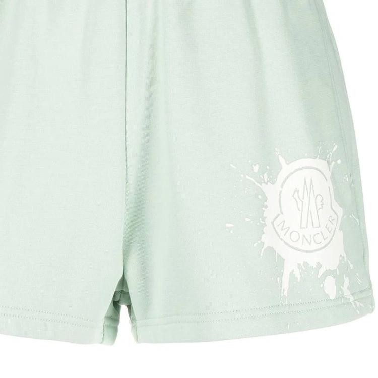 Moncler SS23 Logo Print Elastic Waist Straight Leg Shorts Women shorts Green I10938H00019899TR80B