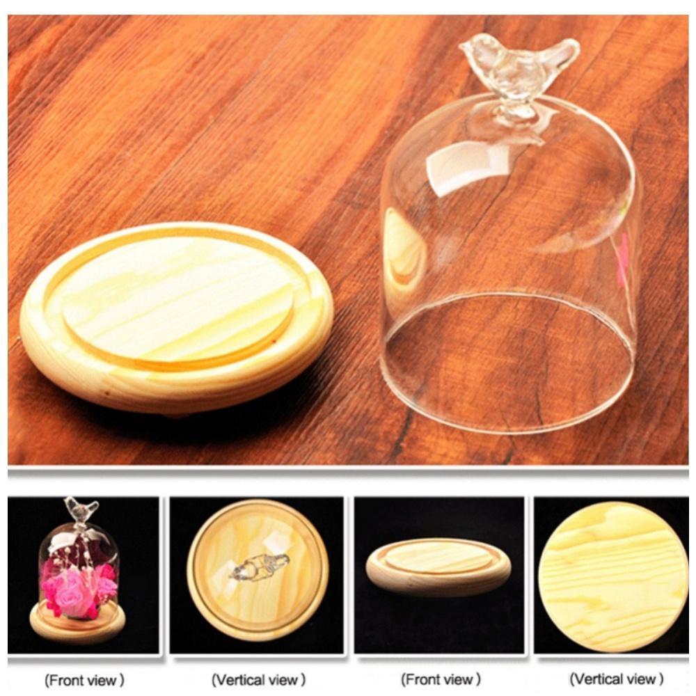 Clear Glass Display Cloche Dome with Bird Handle Wooden Base, Immortal Flower Glass Cover Large Size Office Home Decoration