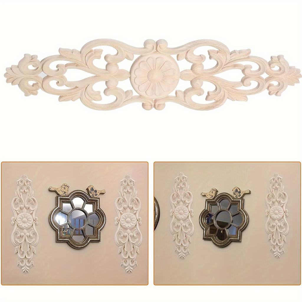 2 шт. резные накладки из дерева, неокрашенные декоративные аппликации, длинные наклейки с резьбой по мебели для шкафа, зеркала, комода, настенного шкафа, шкафа, мебели для кровати