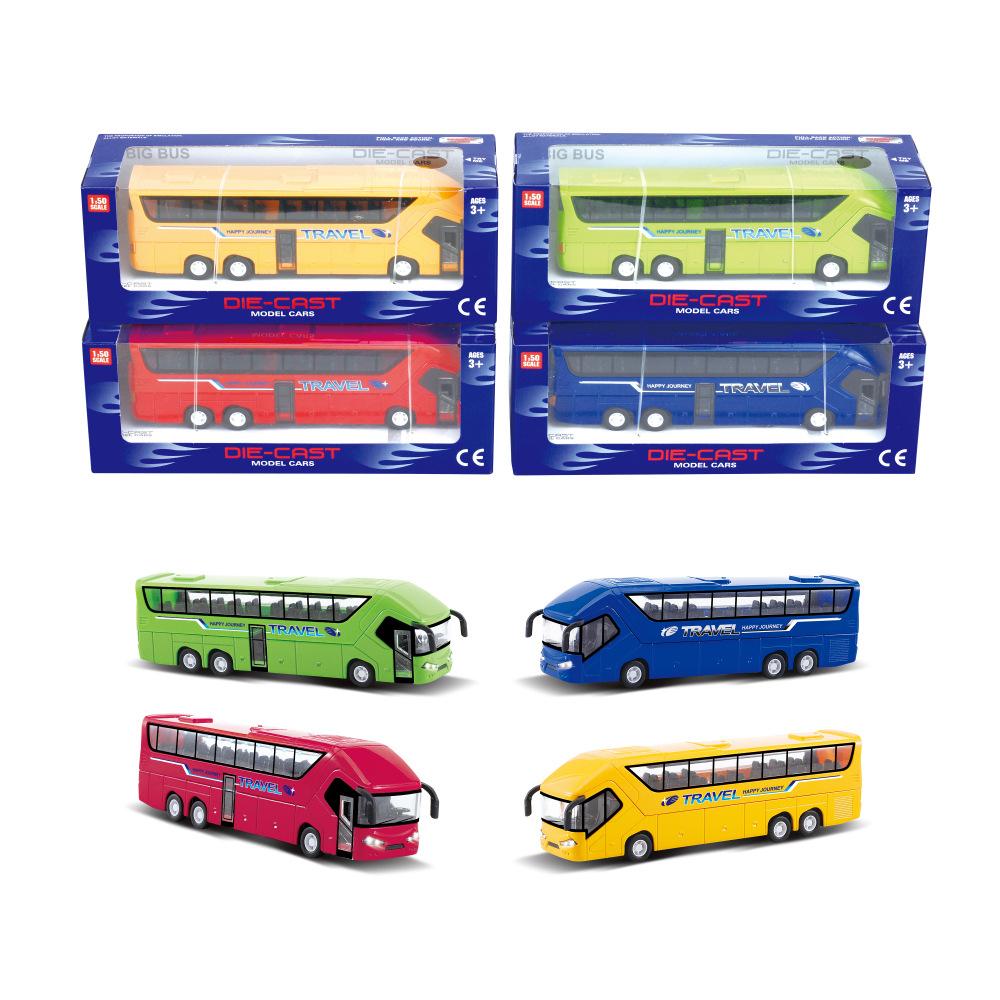 Alloy Huili Big Bus Can Be Opened With Sound And Light Luxury Tour Bus Model 1:50 Children's Toy Car New
