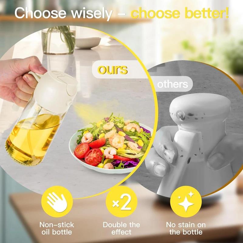 2in1 Glass Oil Spray Kitchen Oils Sprayer Spray Oil Sprayer BBQ Kitchen Baking for BBQ Air Fryer Salad Steak Kitchen Supplies 2