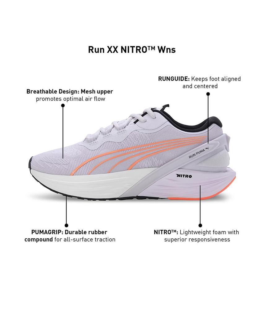 Puma Кроссовки для бега Run Double X Nitro 2022 года Лавандовые Размер см (376171) [Носили AYA] Женская весенне-летняя расцветка Туман/Металлический серебристый/Неоновый цитрус,