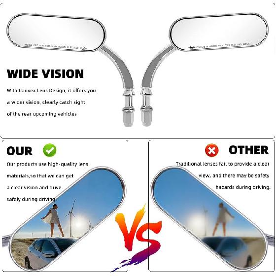 Хромированные овальные зеркала заднего вида для мотоцикла, Улучшенные зеркала заднего вида для мотоцикла, Совместимы с Harley Road King Softail Street Glide Electra Dyna и другими