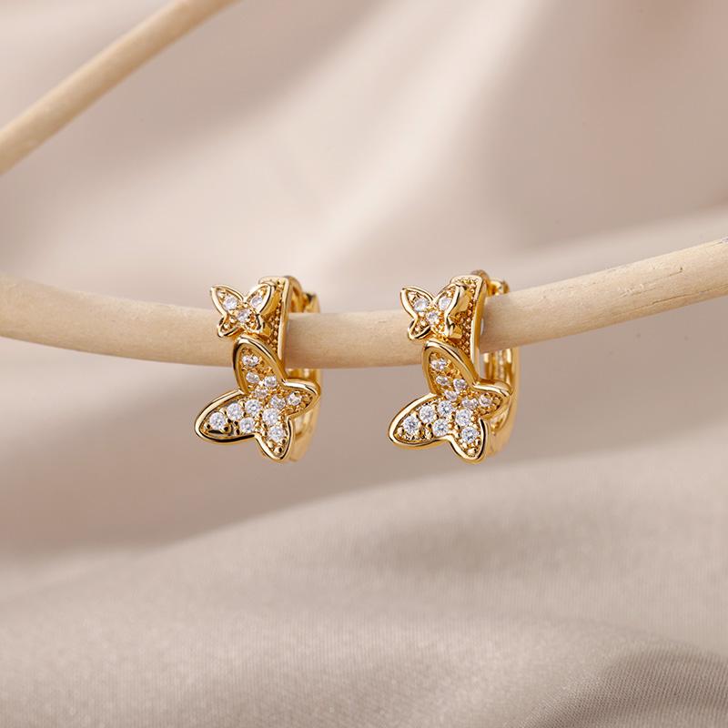 Серьги-кольца в виде бабочки для женщин и девочек, современные позолоченные серьги из нержавеющей стали, трендовые свадебные эстетические украшения