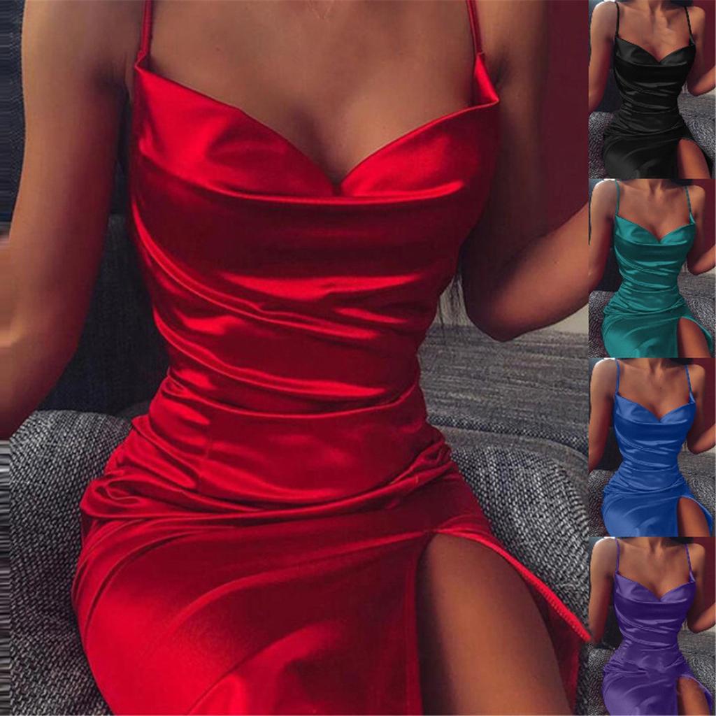 Women's Fashion Classic Solid Color Backless Split Sexy Dress