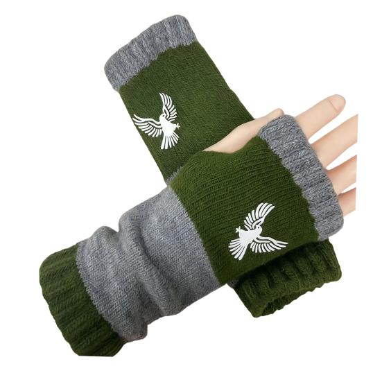 Вязаные женские перчатки без пальцев Теплые перчатки с милой вышивкой Контрастные по цвету Дышащие вязаные перчатки для сенсорного экрана, печати, письма