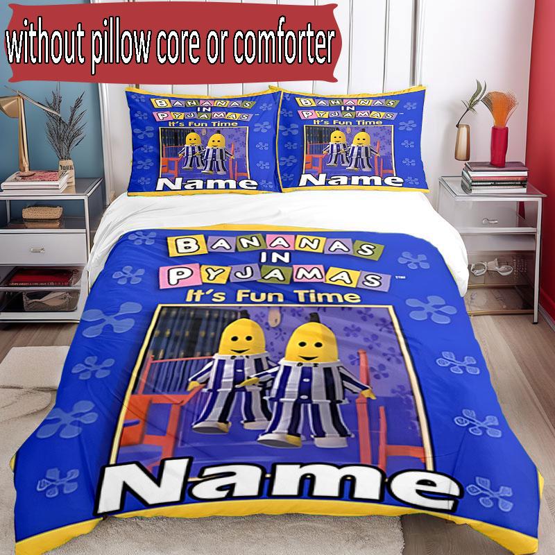 3pcs Duvet Cover Set (1*Duvet Cover + 2*Pillowcase, Without Core), Custom Name Bananas in Pyjamas Pattern Bedding Set, Home Bedroom Decor Gift