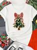 (Asian Size) Print Merry Christmas O-neck Women's Top New Year T Clothing Tree Lovely Style Cute Short Sleeve T-shirts Fashion Holiday Graphic Tee