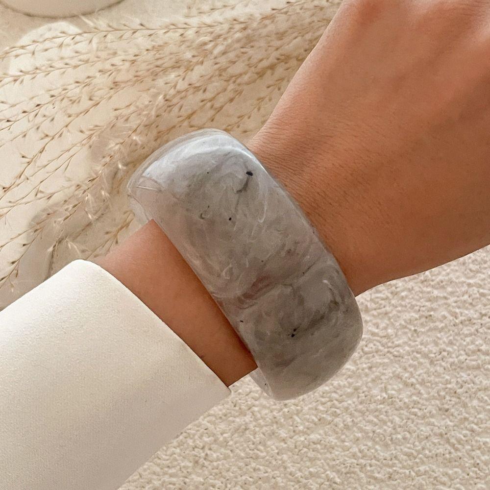Smudge Acrylic Transparent Bangles Exaggerate Retro Hand Ring Chunky Bracelets Women  Girls