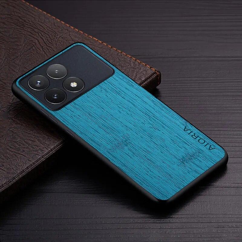 Case for Poco X6 Pro Poco M6 Pro Coque Bamboo Wood Pattern Leather Phone Cover Luxury Funda for Xiaomi Poco X6 Pro Case Capa