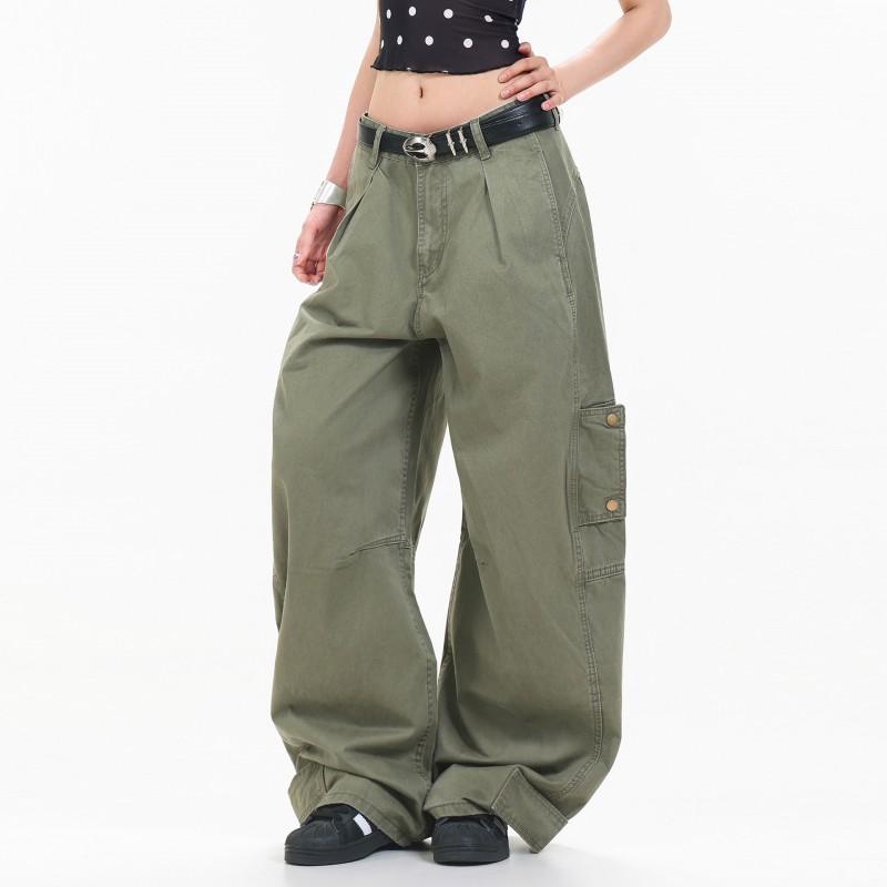 OREETA American Vintage Cargo Pants Men Women Multi-pocket Durable Washed Distressed Straight Leg Casual Trousers