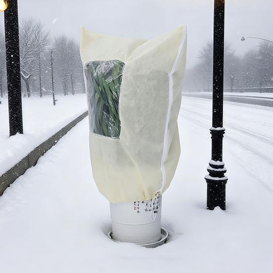 Cold Weather Plant Shield Winter Cover, Drawstring Freeze Protection Bag with Window, Non-woven Proof Sack Fabric Frost Blanket for Outdoor