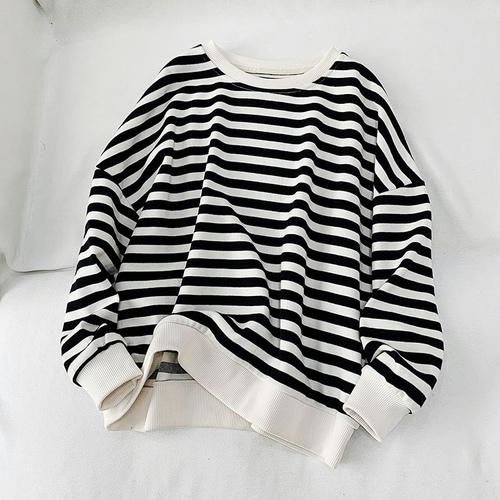 Винтажный полосатый лоскутный свитшот в стиле Харадзюку, повседневные толстовки большого размера, женские хлопковые пуловеры с круглым вырезом, тонкие топы y2k, уличная одежда