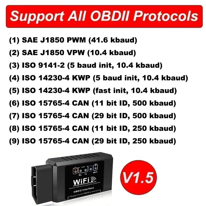 WiFi ELM327 OBD2 Сканер кодов ошибок V1.5 Инструменты для диагностики автомобиля Проверка двигателя Ошибка Для Android/IOS/Windows 16-контактный интерфейс OBD2