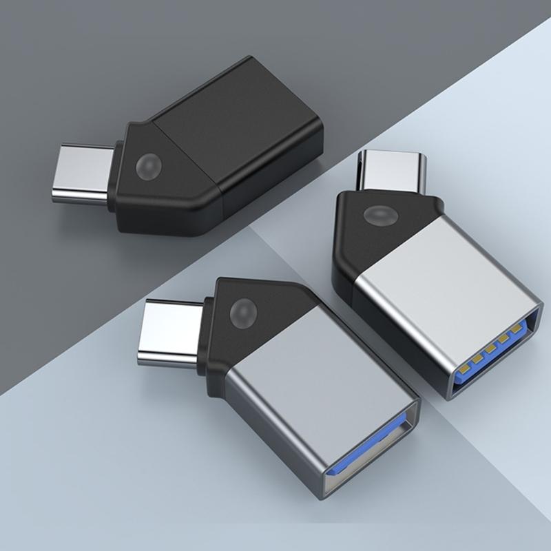 45 Degree Type C to USB3.0 Adapter Data Transmission Connector with Indicator Compatible for Mobile Phone Laptop Tablet
