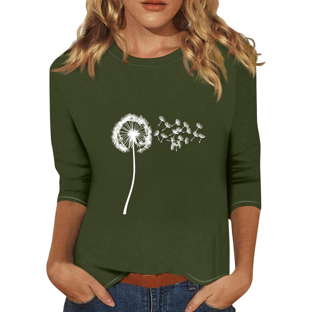 Women's Fashionable Casual Three Quarter Sleeve Printed Collar Pullover Top