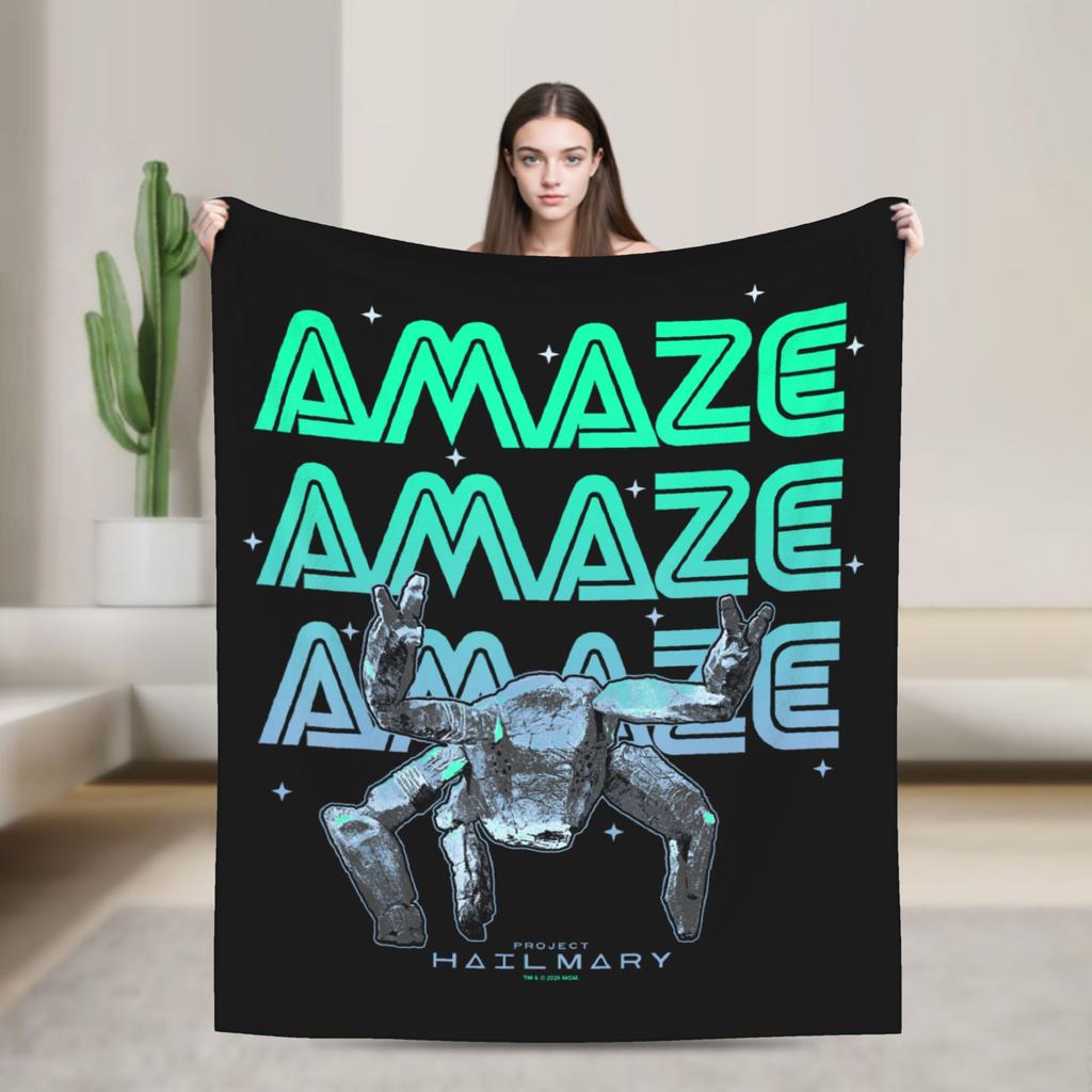 Project Hail Mary Amaze Eridani-Rocky Flannel Fashion Blanket Neon Portrai Funny Throw Fashion Blanket Sofa Bedding Lounge Super Soft