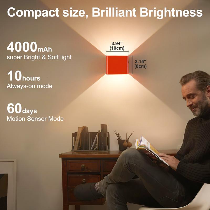 Wall Light Battery Operated Wall Lamp, 3 Color Temperature and Brightness Adjustments, Remote Control and Motion Sensor, Installation Cordless Light