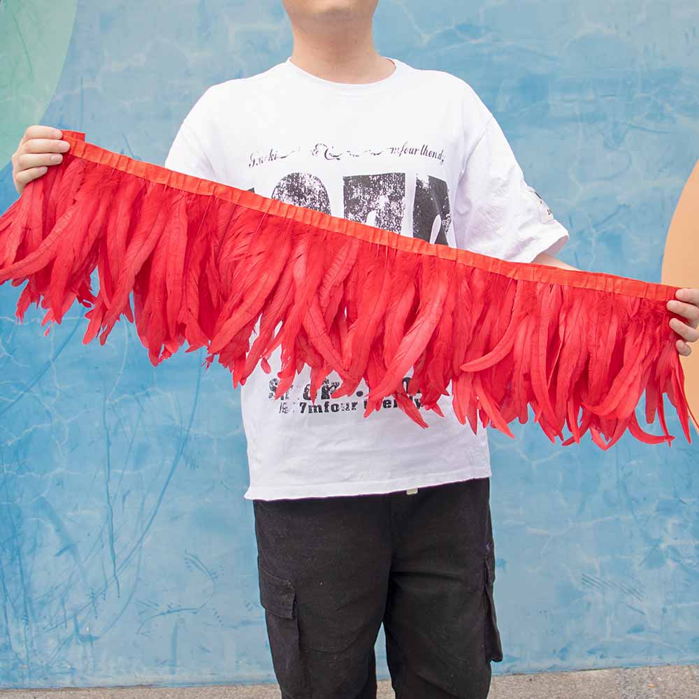 1 метр Натуральная красная петушиная хакл перьевая отделка бахрома 10-12 дюймов Свадебный карнавал украшение для вечеринки DIY одежда для шитья поделки