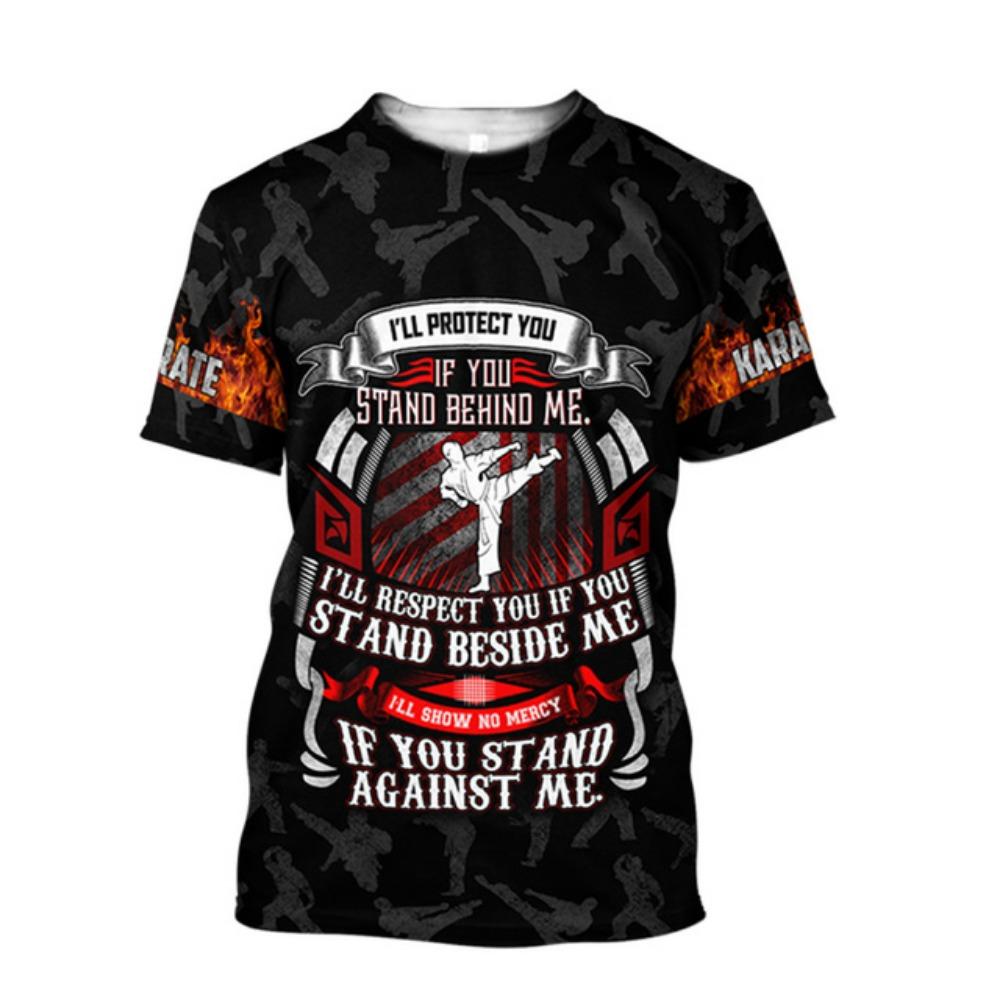 Men's Karate 3D Sports T-shirt, Outdoor Fitness Sportswear, Casual Oversized Round Neck T-shirt, Men's Short Sleeved Wrestling T
