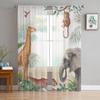 Jungle Tropical Safari Animal Elephant Sheer Window Curtains For Living Room Bedroom Voile Tulle Curtains Drapes For Kitchen
