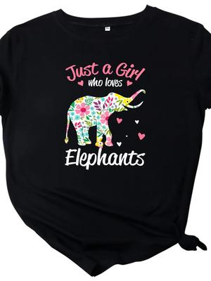 Футболка с принтом Just A Girl Love Elephants, женская, с коротким рукавом, круглым вырезом, свободная футболка, женская, повседневная, футболка, топы, женские рубашки