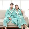 Large Size Men's Autumn Winter Long Thickened Robe Couple's V Neck Bathrobe with Pockets Lace Up Flannel Sleepwear