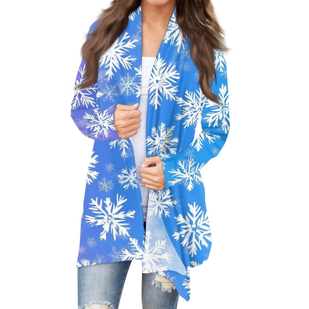 Женская модная рождественская куртка с принтом, повседневный кардиган с длинным рукавом, пальто