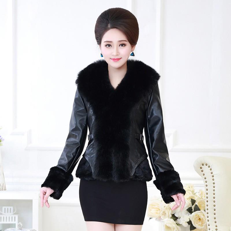 Womens Short Faux Fur Leather Jacket S-XXXL Mom Middle-Aged Elderly