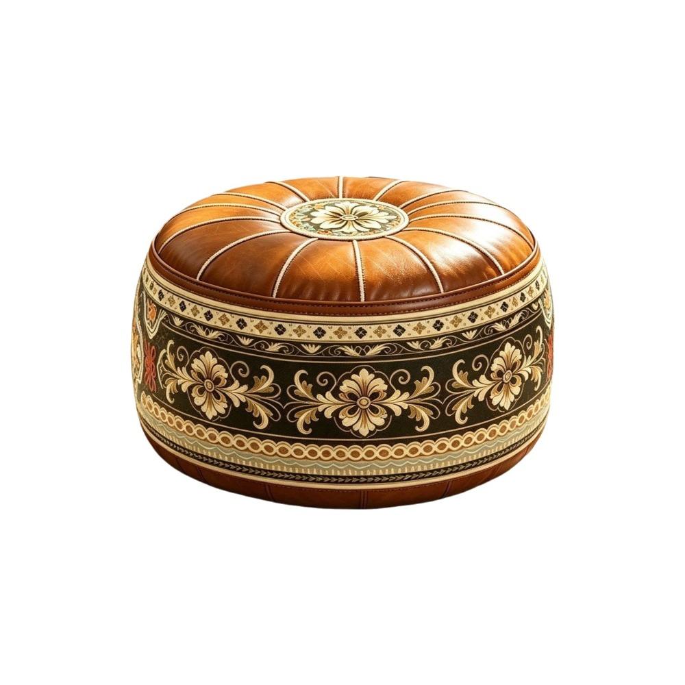 Unstuffed Round Footstool Cover Boho Style Storage Ottoman Clothes Storage Bag Living Room