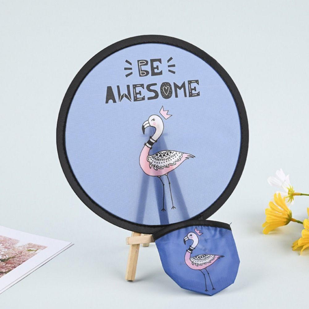 Round Folding Fans Cartoon Hand Fan Circular Fan Pocket Fan  For Beach Lawn
