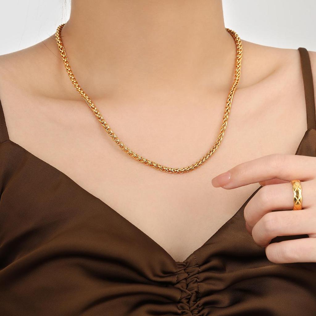 Женский браслет и ожерелье из титановой стали с золотым покрытием, цепочка «Драконья кость», плетение «Корзинка»