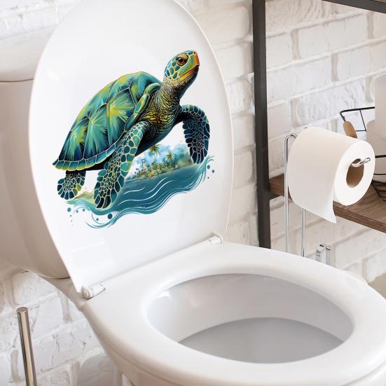 Наклейка на унитаз с мультяшной ползающей черепахой, съемная самоклеящаяся Водонепроницаемая ПВХ, настенная наклейка для гостиной, ванной комнаты, украшение для крышки унитаза