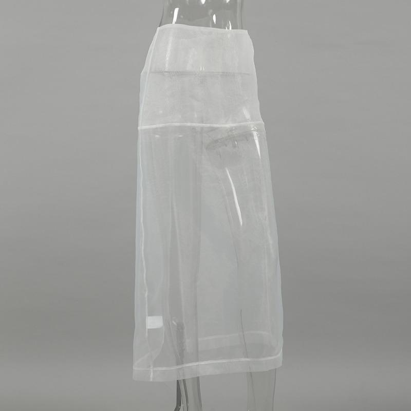 Сексуальная прозрачная сетчатая юбка женская белая с высокой талией и разрезом свободная длинная юбка осенняя уличная мода клубная вечеринка юбка женская