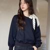Ladies' Polka Dot Lace Up Sweatshirt Women's Slash Neck Long Sleeved Pullover Autumn New Version Loose Casual Style Top
