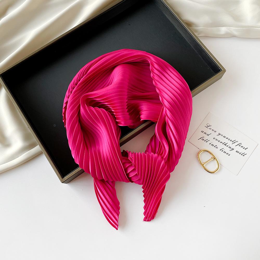 Summer solid color crumpled silk scarf female dopamine orange wear bright color imitation silk scarf sweet Japanese and Korean small headband