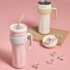 CORELLE COORDINATES Stinless Steel Vacuum Mug Tumbler (1.25L) with Straw Pink/White