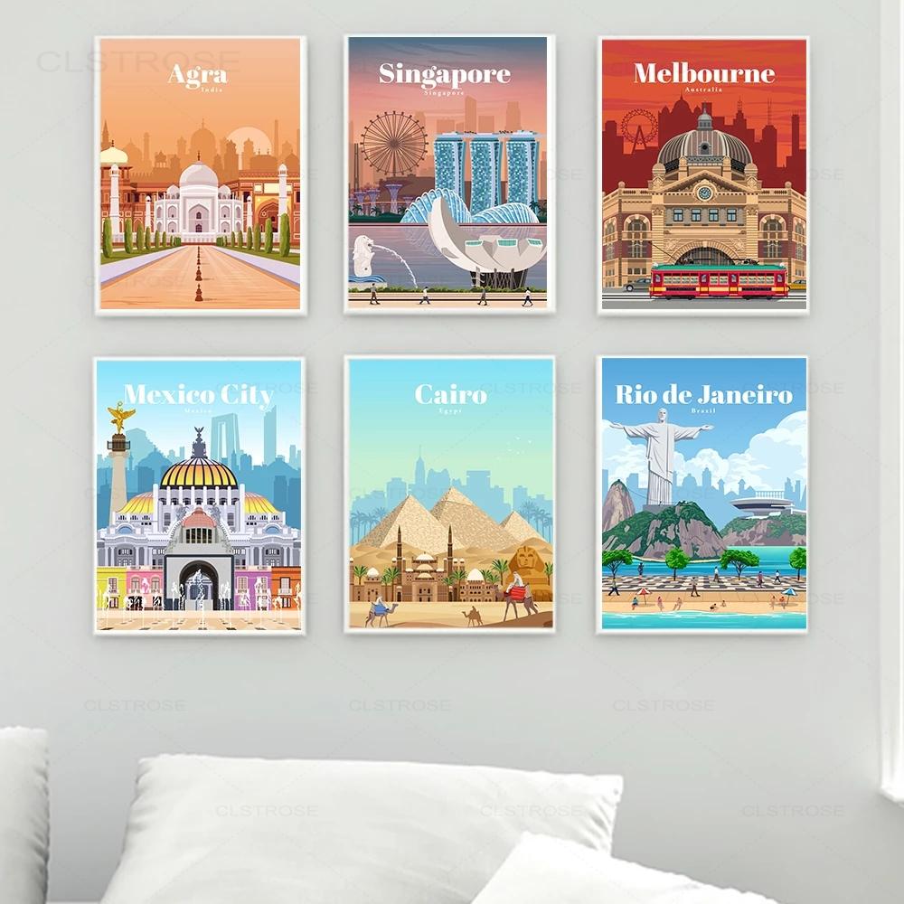 City Travel Landscape Poster Spain Australia Singapore Mexico Agra Canvas Prints Nordic Wall Art Picture Livingroom Office Decor No Frame