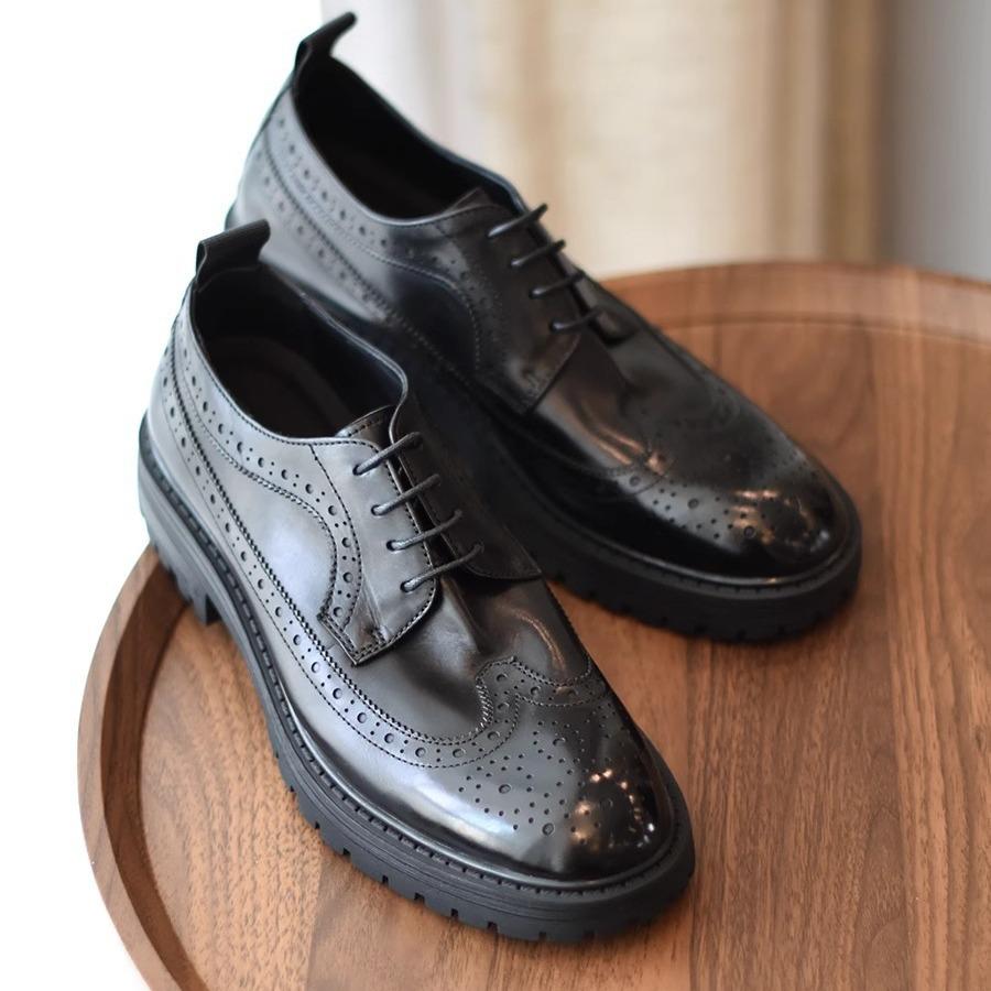 Увеличение высоты на 4 см/Британская ретро-платформа с резной круглой головкой, деловые повседневные кожаные туфли, мужские модные свадебные туфли черного цвета