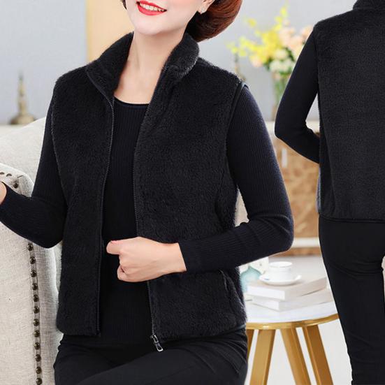 Осень-зима, женский жилет, пальто с воротником-стойкой, без рукавов, утолщенный плюшевый Zpper, защита шеи, карманы, сплошной цвет, женский теплый жилет среднего возраста