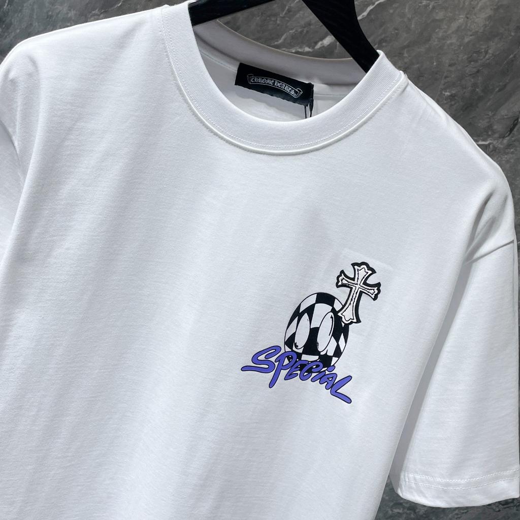 8553 CHROME HEARTS 2025 Лето Новая Высококачественный Хлопок Круглый Вырез Свободный Большой Размер Мужская и Женская Футболка Парная Футболка