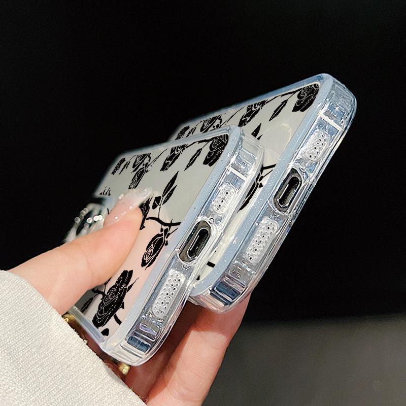 Ретро Цветы Черная Роза Печать Чехол Для iPhone 17 18 Pro Max Покрытие Линзы Прозрачный Мягкий Чехол Для iPhone 16 15 14 13 Pro Max 17E