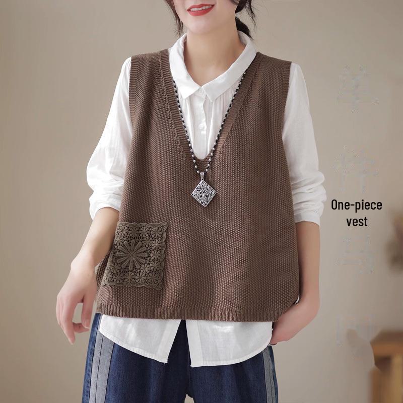 «Весна 2024 г., женский трикотажный жилет без рукавов с кружевной отделкой – однотонный повседневный топ»