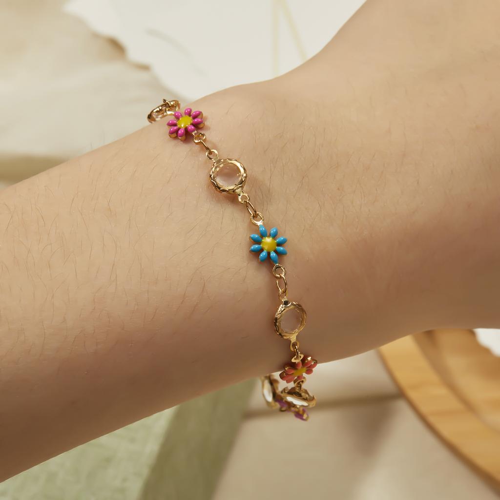Women Multicolor Daisy Butterfly Pearl Heart Bracelet Adjustable Bangle Party Jewelry Gift
