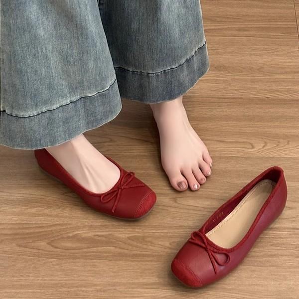 Версия из овчины~ кожаные французские маленькие балетки на скрытой платформе, женские ретро туфли-лодочки с бантом