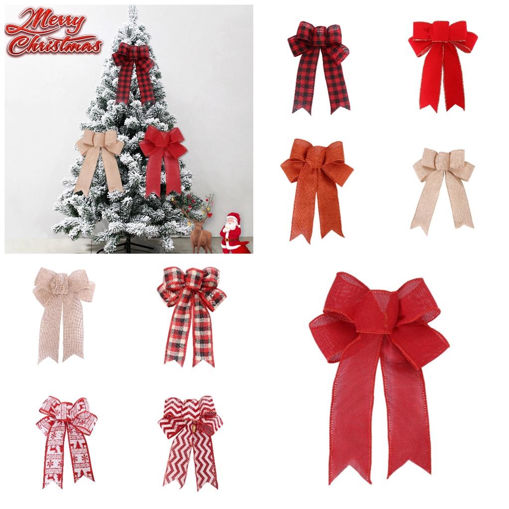 Christmas Decorations Red Plush Striped Burlap Bow Festive Holiday Wreath And Tree Ornament