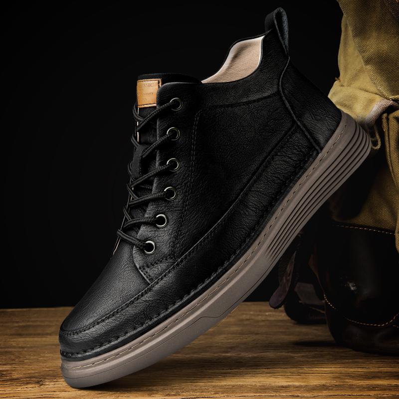 FashionSpring Autumn Mens Genuine Leather Ankle Boots Black Sneakers High Top Skate Shoes Men Casual Footwear Handmade Luxury Boots Man