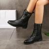 Fashion Women Mid Calf Boots Autumn Winter Low Heel Booties 2024 New Fashion Female Retro  British Goth Shoes Short Leather Boots
